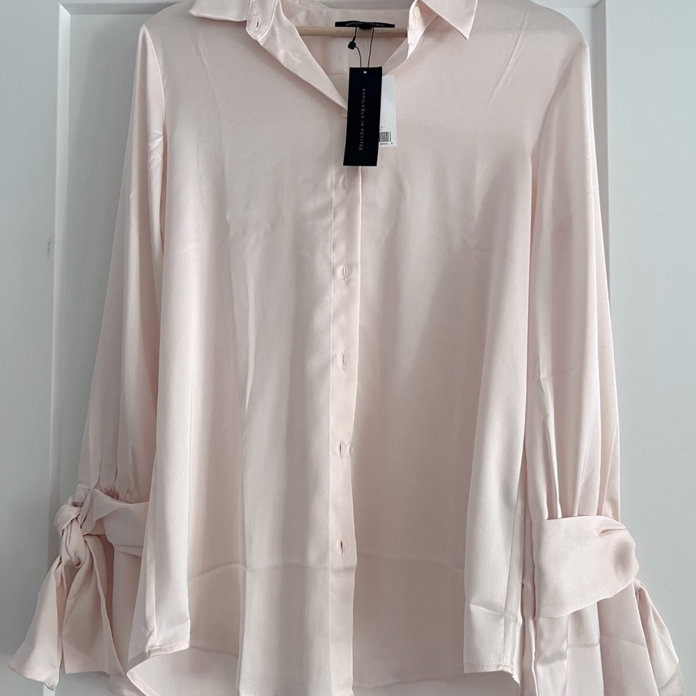 satiny pink blouse with sleeve details. brand new with tags